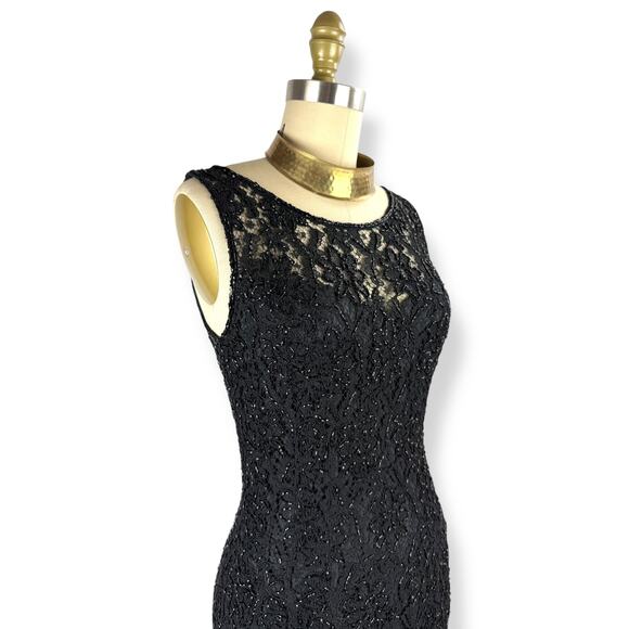 Vintage CARMEN MARC VALVO runway black lace glass beaded evening gown SIZE 4 - Picture 16 of 16